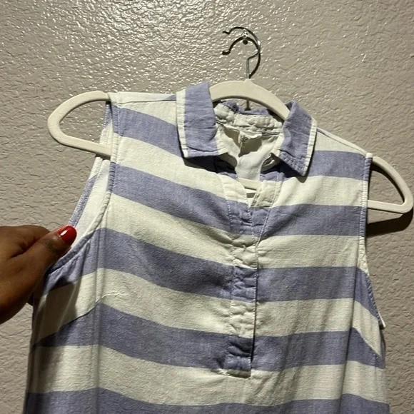 Beach Lunch Lounge Leandrina Blue Striped Linen Cotton Dress Pockets Size S/P - Picture 4 of 11